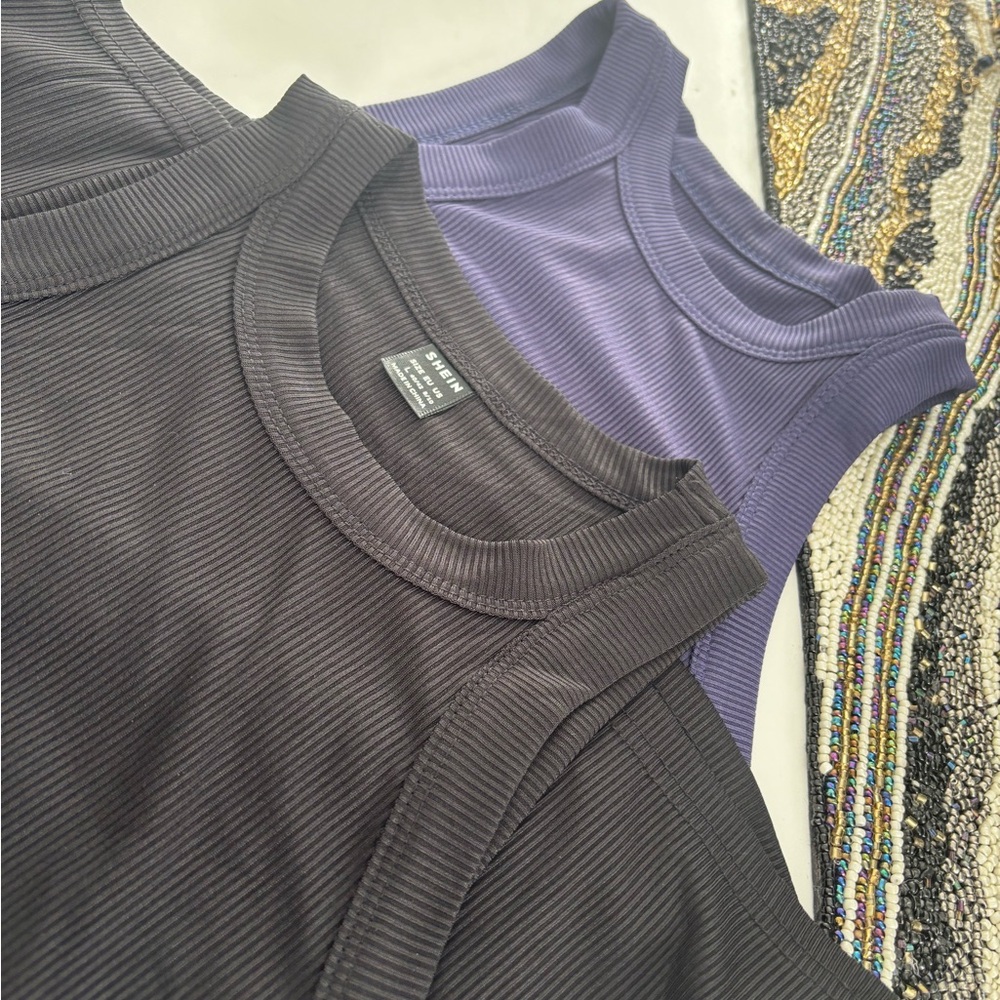 SHEIN Ribbed Tank Tops Blue and Black